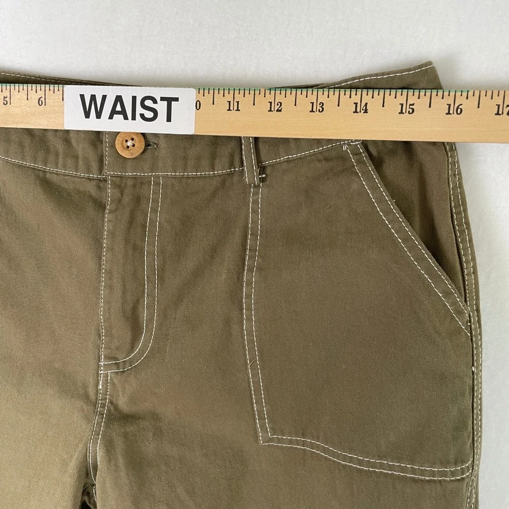 Hesperus XL Women's Olive Green Cargo Pants‎ Wide Leg Contrast Stitching Utility